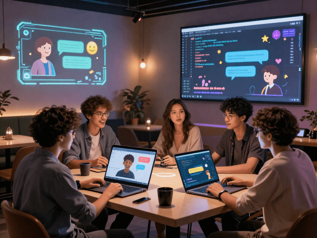 Engaging scene of users interacting in a cozy digital lounge showcasing nsfw ai chat with colorful avatars and interactive interfaces.