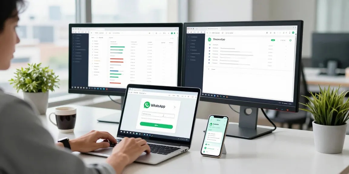 Downloading WhatsApp下載 on a laptop in a modern digital workspace