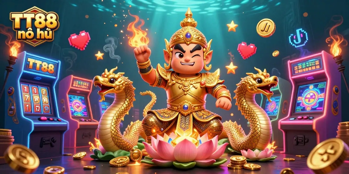 Play exciting TT88 nổ hũ with vibrant slot machines and sparkling gems in a 3D dynamic scene.
