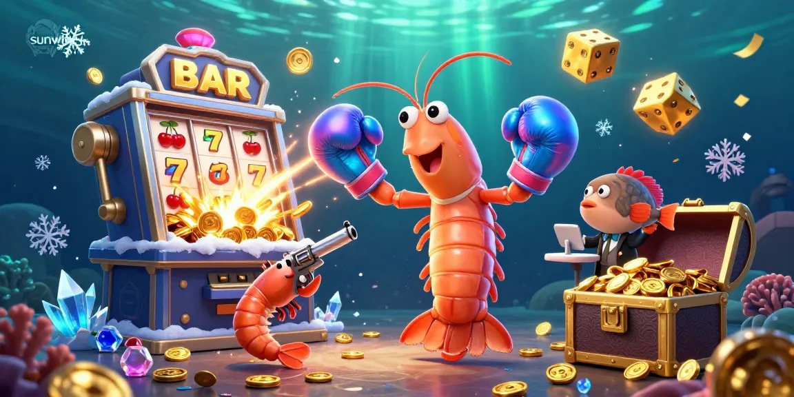 Experience the thrill of sunwin with a vibrant 3D underwater casino scene featuring dynamic slot machines and colorful creatures.