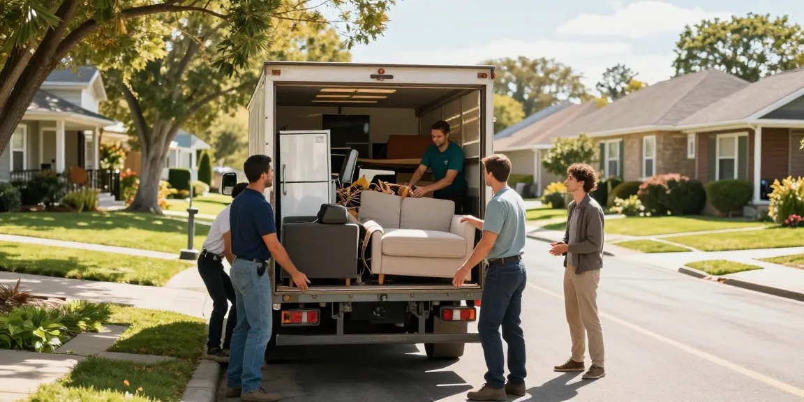 Efficient london house clearance by licensed professionals loading furniture and appliances for eco-friendly disposal.