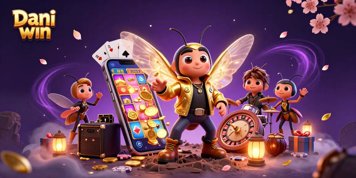 Dhani win engages players with thrilling slot games amidst vibrant 3D casino characters and elements.