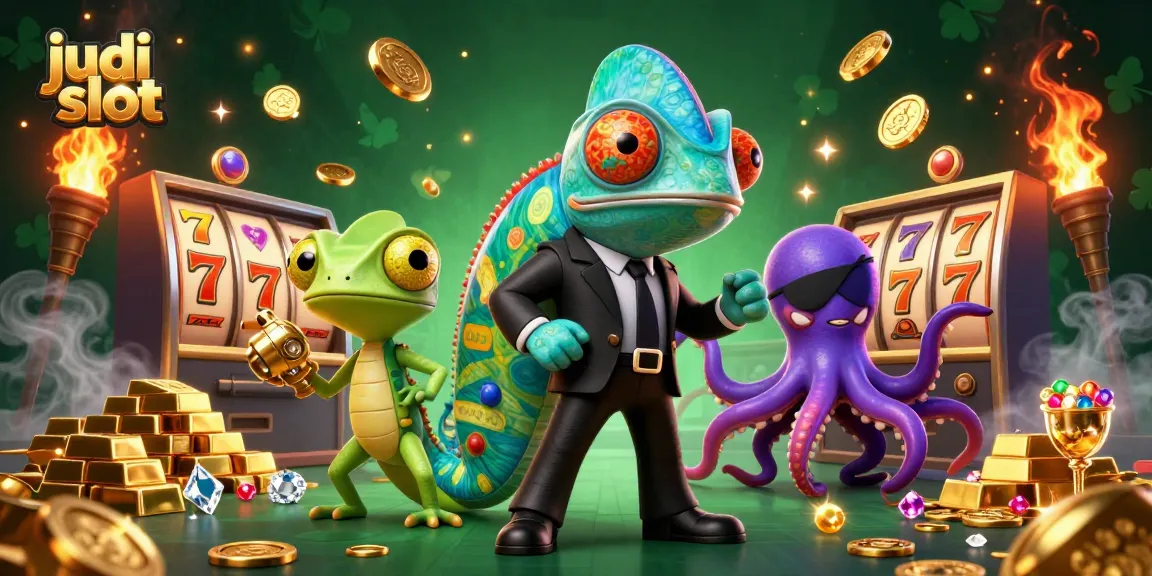 Engage in thrilling judi slot action with colorful characters and dynamic casino elements.