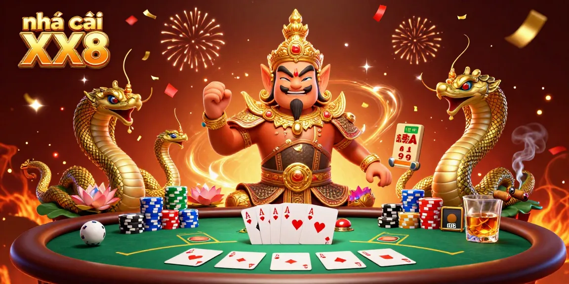 Experience the vibrant energy of Nhà cái XX8 with this dynamic casino illustration showcasing popular gaming elements.