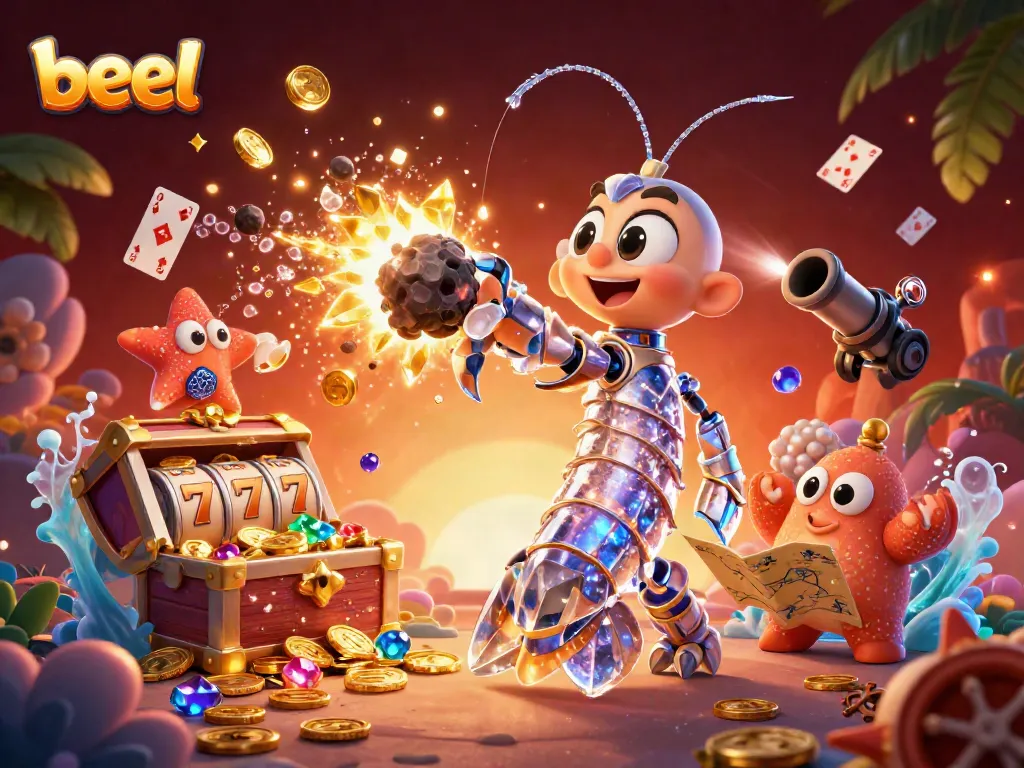 Experience a thrilling casino adventure with beel where galactic samurai and starfish navigate colorful game elements amidst treasures.