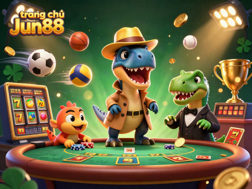 Engage with the exciting world of trang chủ Jun88 through a dynamic 3D casino scene highlighting thrilling slot games.