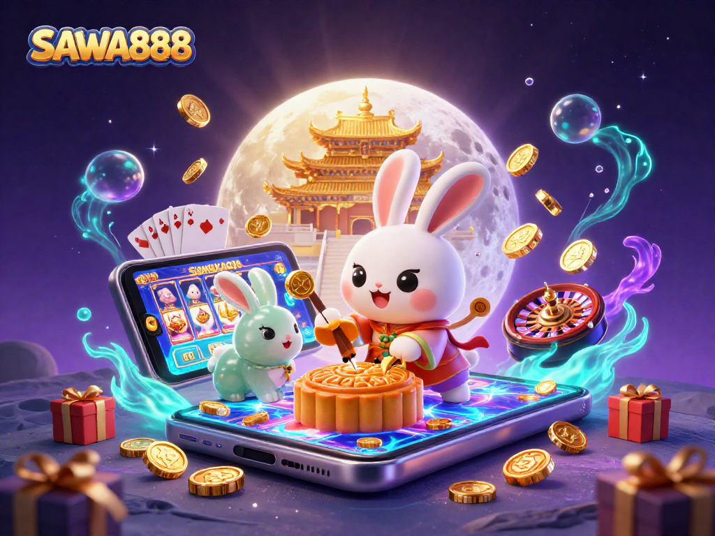 Engage with SAWA888's thrilling gaming experience showcasing vibrant slot games and iconic symbols.