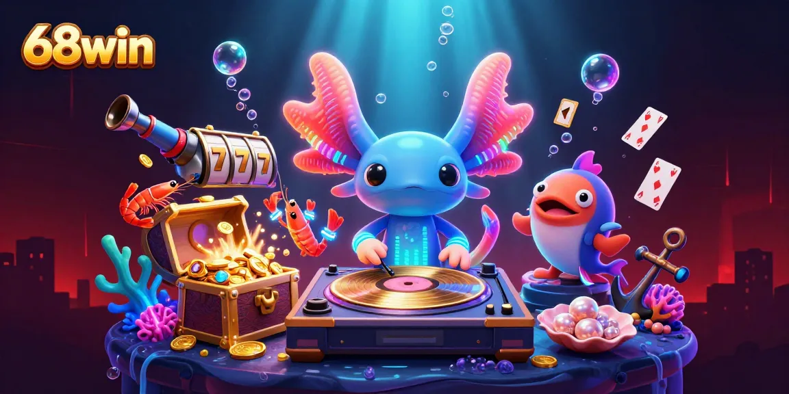 Spin to win with 68win's vivid underwater casino scene filled with shimmering treasures and vibrant characters.