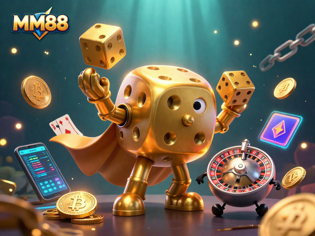 Experience the thrill of MM88 with a dynamic, nostalgic 3D casino scene full of glowing elements.
