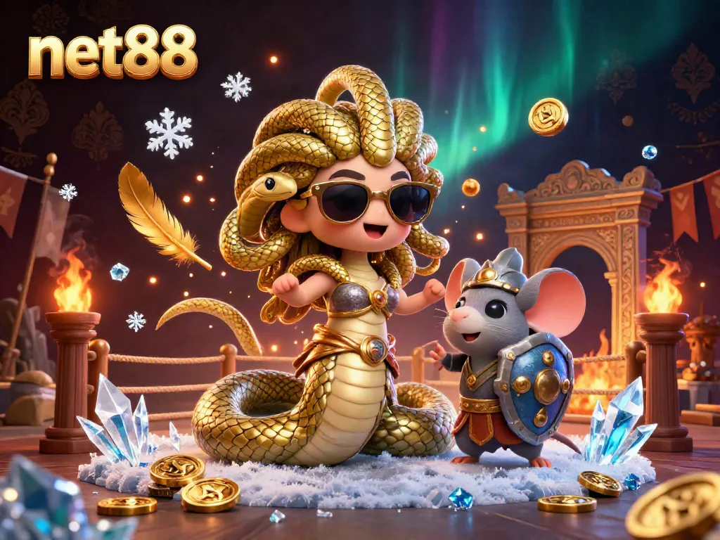 Engage in thrilling gaming with net88 as Medusa and a warrior mouse bring excitement to your gaming experience.