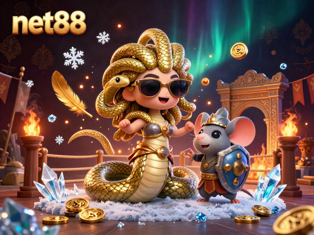 Engage in thrilling gaming with net88 as Medusa and a warrior mouse bring excitement to your gaming experience.