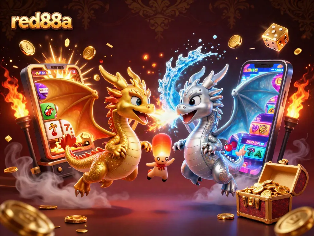 Experience the excitement of red88a with captivating dragons, slot machines, and vibrant casino elements