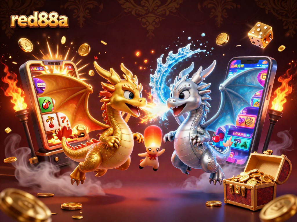 Experience the excitement of red88a with captivating dragons, slot machines, and vibrant casino elements