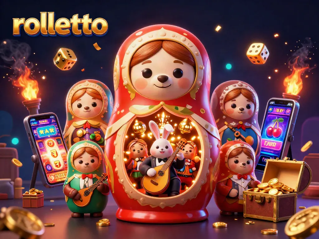 Rolletto players engaging with colorful slot machines amidst dynamic casino elements.