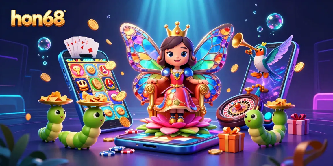 Play thrilling slot games at hon68 with vibrant characters and sparkling elements.