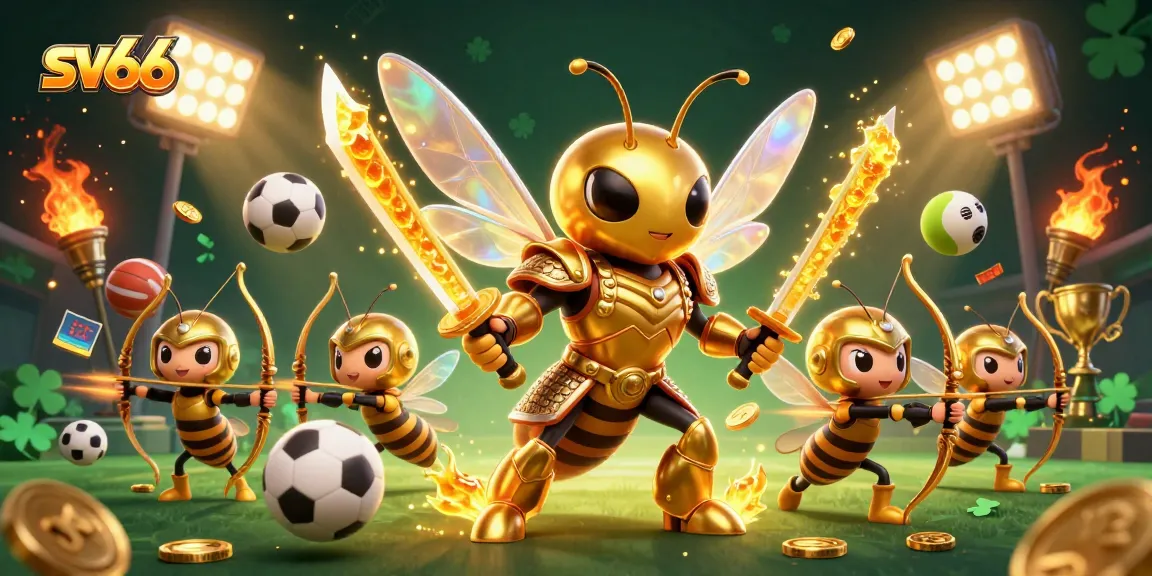 Betting on sv66 with a golden hornet and bee archers in a vibrant casino competition.