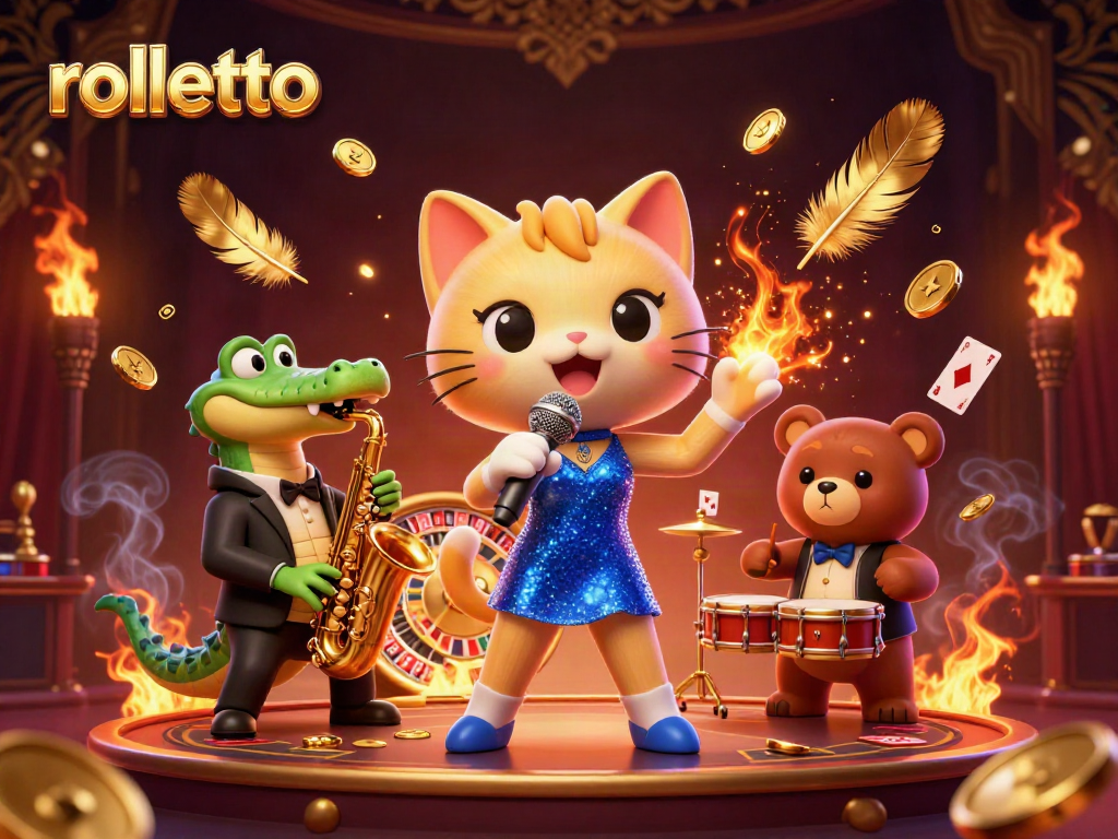 Play at Rolletto with vibrant characters enjoying casino games in a dynamic atmosphere.