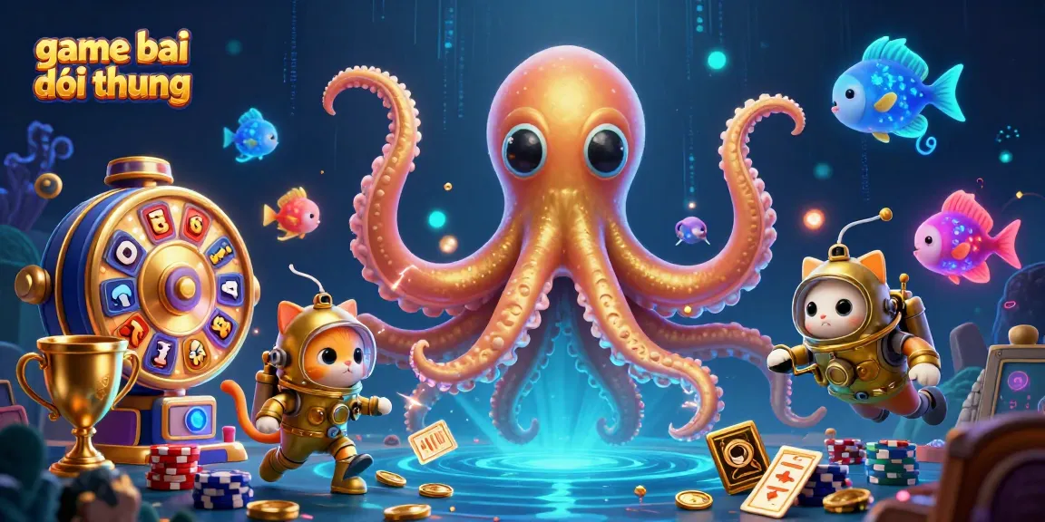 Experience thrilling game bai doi thuong with a colossal kraken, diving cat, and rich casino elements.