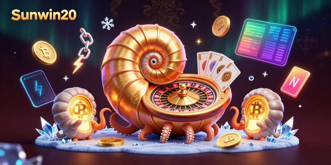 Experience sunwin20 with a thrilling 3D cartoon scene of a giant nautilus roulette and glowing crypto coins.