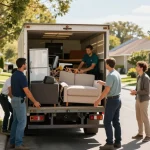 Efficient london house clearance by licensed professionals loading furniture and appliances for eco-friendly disposal.